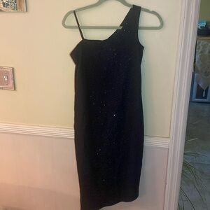 NWT Nicole Miller Sparkly Black Dress Girls Size 16 One Shoulder Asymmetrical